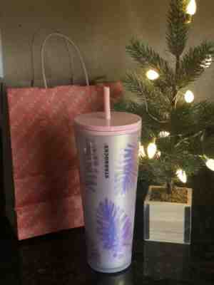 Starbucks 2019 Holiday Holographic Iridescent Palm Leaf 24 Oz Tumbler Pink Blush - Sold on eBay Dec, 15th 2019 for $24.00