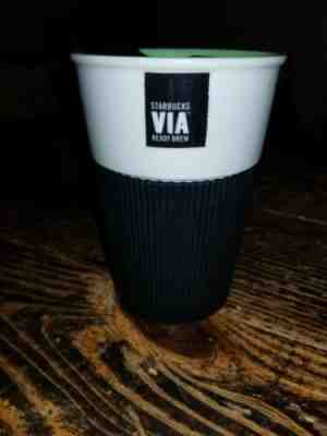 MINT Starbucks Black/Green Via Ready Brew Ceramic Travel Mug 2011 8 oz - Sold on eBay Dec, 15th 2019 for $21.50