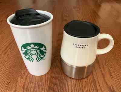 Starbucks Ceramic Travel Coffee Mugs - Lot of 2 - Sold on eBay Dec, 15th 2019 for $24.97