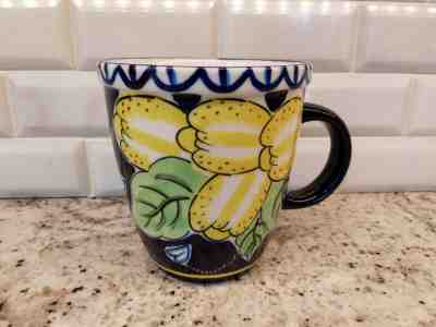 Starbucks Barista Yellow Floral Fruit Mug Cup 16 oz; Cobalt Blue Background EUC - Sold on eBay Dec, 15th 2019 for $21.00