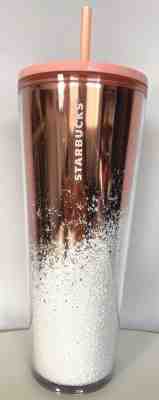 NEW STARBUCKS 2019 Rose Gold Pink Cascading Snow Tumbler WINTER HOLIDAY Cup 24oz - Sold on eBay Dec, 15th 2019 for $24.99