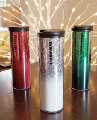 Starbucks 2019 Holiday Hot Or Cold Cup 16oz Tumbler in Red, Green, White Glitter - Sold on eBay Dec, 15th 2019 for $32.77