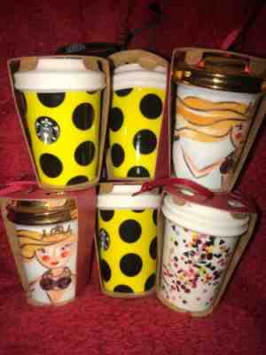 Starbucks 2015 Hot To Go Ceramic CHRISTMAS ORNAMENTS  Lot 6 Confetti Siren Dots - Sold on eBay Dec, 15th 2019 for $47.95