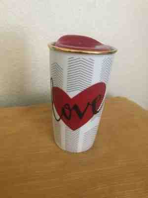 STARBUCKS COFFEE 2014 Red Heart LOVE Ceramic Travel Tumbler Mug W/ LID 12 OZ - Sold on eBay Dec, 14th 2019 for $18.00