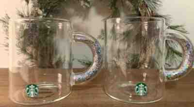 Starbucks Clear Glass Mugs With Silver Glitter in Handle Set of 2 NEW 2019 Hot  - Sold on eBay Dec, 14th 2019 for $54.99