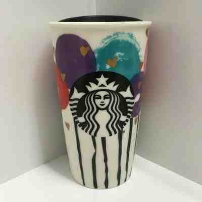 2016 Starbucks Coffee Tumbler 12 oz Travel Mug Cup Balloons & Gold Hearts EUC - Sold on eBay Dec, 16th 2019 for $19.99