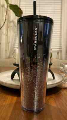 Starbucks 2019 Black Cascading Glitter Cold Cup Tumbler Holiday Christmas 24 oz - Sold on eBay Dec, 16th 2019 for $26.99