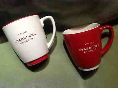 TWO Starbucks Est 1971 Abbey Mug White & Red 16oz - 2008 NEW  - Sold on eBay Dec, 16th 2019 for $29.99