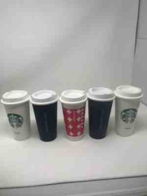 STARBUCKS REUSABLE TRAVEL TO GO CUP 16OZ-GRANDE COFFEE/TEA Set Of 5 - Sold on eBay Dec, 16th 2019 for $15.99