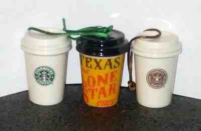 STARBUCKS Christmas Tree Ornaments Ceramic 1971 1992 2017 Mini Coffee Tumblers - Sold on eBay Dec, 16th 2019 for $17.99