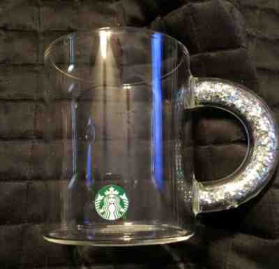 Limited Edition 2019 Starbucks Glitter Handle Holiday Mug Cup Logo 12oz Glass - Sold on eBay Dec, 16th 2019 for $34.98