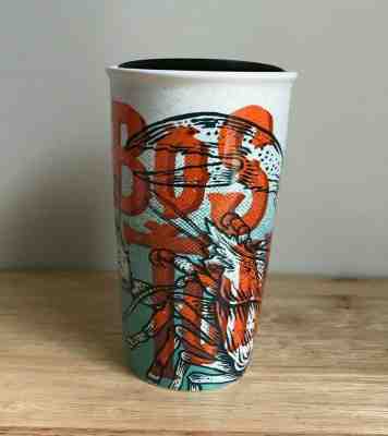 STARBUCKS BOSTON LOBSTER 12 Oz Orange Aqua Travel Mug - EUC - Sold on eBay Dec, 16th 2019 for $30.00
