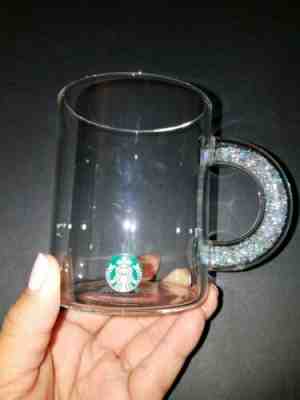 New 2019 Rare Starbucks Holiday Clear Glass W/ Sliver Glitter Inside Handle Mug - Sold on eBay Dec, 16th 2019 for $23.00
