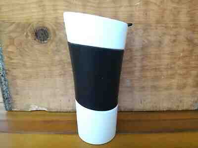 Starbucks 2009 Tall White Black Silicone Grip 14 Oz. Coffee/Tea Travel Mug &Lid  - Sold on eBay Dec, 16th 2019 for $17.99