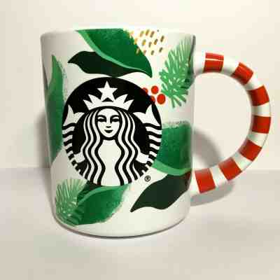 Starbucks 2019 Christmas Coffee Mug Holly Mistletoe Candy Cane Handle *NEW* - Sold on eBay Dec, 16th 2019 for $19.99