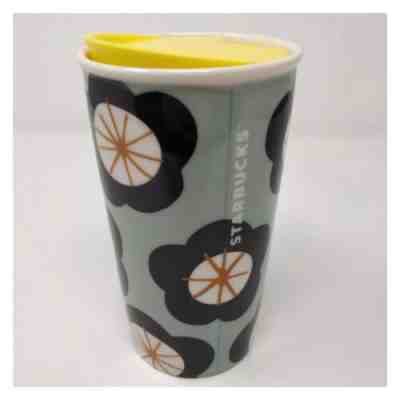 Starbucks 12oz Ceramic Coffee Travel Tumbler Yellow Lid Mint Green Floral NEW - Sold on eBay Dec, 16th 2019 for $19.99