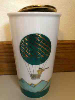 Starbucks 2014 GREEN DOT HOT AIR BALLOON Double Wall Ceramic Travel Tumbler 12oz - Sold on eBay Dec, 16th 2019 for $40.00