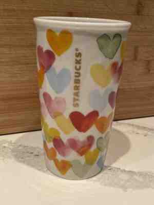 Starbucks 2015 Watercolor Hearts Ceramic Travel Mug Tumbler 10 oz -no Lid - Sold on eBay Dec, 16th 2019 for $16.50