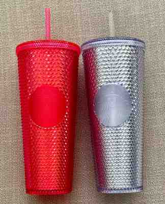 BOTH  Starbucks Holiday 2019 Venti Studded Tumblers Cups Platinum & Neon Pink  - Sold on eBay Dec, 16th 2019 for $39.99
