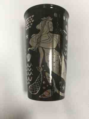 Starbucks Siren Mermaid Black Silver Ceramic Coffee Tumbler Mug 12 Oz No Lid - Sold on eBay Dec, 16th 2019 for $17.00
