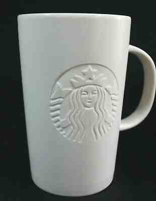 STARBUCKS 2014 WHITE Cream Etched SIREN 5" TALL MUG  Matte Finish - Sold on eBay Dec, 16th 2019 for $22.50