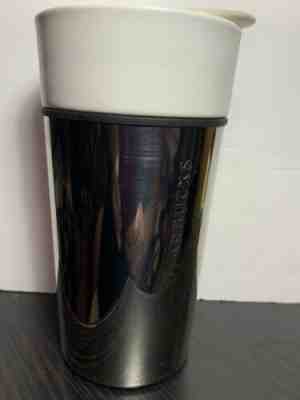 Starbucks Coffee Ceramic and Chrome Metal Travel Tumbler Mug 2014 Mirrored Shiny - Sold on eBay Dec, 16th 2019 for $19.95