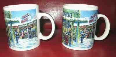 Vintage Starbucks Holiday Mugs (2)  2000 Public Farmers Market Shopping Scene - Sold on eBay Dec, 16th 2019 for $44.95