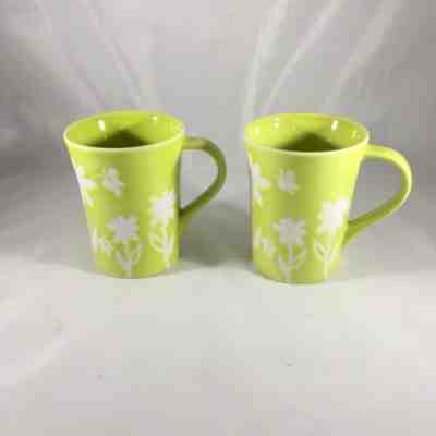Starbucks 2007 Lime Green White Etched Floral Coffee Mugs 12 oz Set of 2  - Sold on eBay Dec, 16th 2019 for $19.97