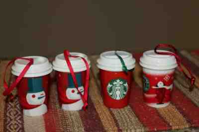 4 Starbucks Coffee Holiday Christmas Coffee Cup Ornament Lot  - Sold on eBay Dec, 16th 2019 for $29.99