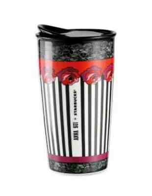 Starbucks x Anna Sui Black Red White Pink Roses Stripes Ceramic Tumbler New - Sold on eBay Dec, 16th 2019 for $17.95