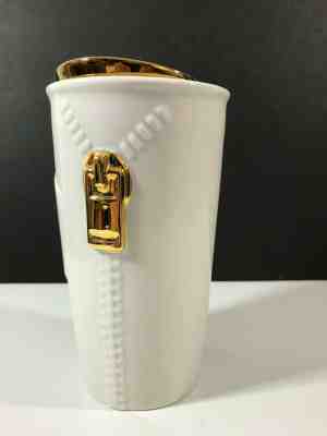 Starbucks White Gold Zipper Mug Coffee Button Ceramic Lid 10 oz 2015 - Sold on eBay Dec, 15th 2019 for $19.95
