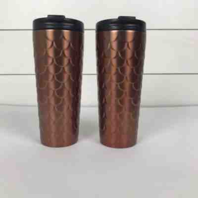 Set 2 Starbucks Coffee Stainless Mermaid Scales Copper 2017 Holiday Tumbler  Mug