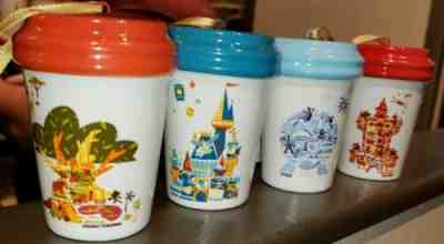 2019 Disney Set 4 Disney World Parks Starbucks Travel Tumbler Ornament - Sold on eBay Dec, 15th 2019 for $88.00