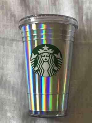 STARBUCKS 16oz Grande Cold Cup Mug Tumbler Holographic Iridescent Holiday 2018 - Sold on eBay Dec, 15th 2019 for $24.99