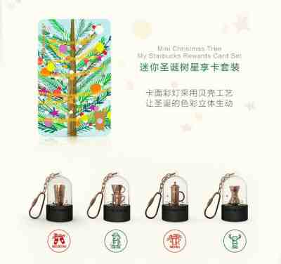 CS1765 2017 China Starbucks Coffee Mini Christmas Tree Card 1pc with 4 key chain - Sold on eBay Dec, 15th 2019 for $39.99