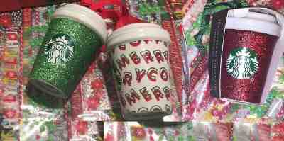 3 Starbucks Christmas Ornaments Green & Red Sparkle Cup & Merry Cup Ww Ship $14 - Sold on eBay Dec, 15th 2019 for $28.79