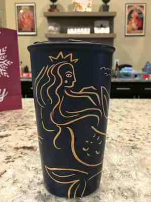 Starbucks Dark Navy Blue & Gold Mermaid Double Wall Ceramic Tumbler 2017 12oz  - Sold on eBay Dec, 15th 2019 for $26.00
