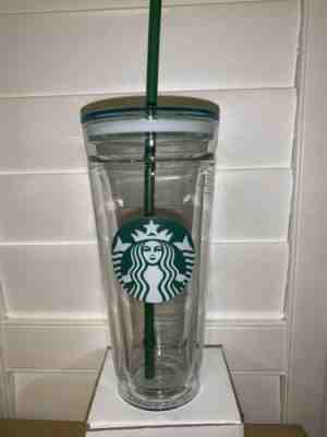 Starbucks Venti Clear glass Double Wall Cold/Iced Cup Tumbler 20 oz with straw - Sold on eBay Dec, 15th 2019 for $106.90