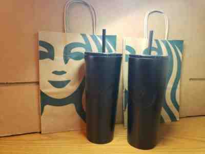 Set of 2  Starbucks Matte Black Tumbler Cup 24 oz new - Sold on eBay Dec, 15th 2019 for $60.00