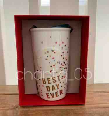 Starbucks 2015 "Best Day Ever" Confetti Double Wall Ceramic Travel Tumbler NIB - Sold on eBay Dec, 14th 2019 for $44.99