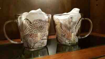 Set Of TWO Fall 2019 STARBUCKS Clear Glass Cups Gold Floral Butterfly Mugs 14oz - Sold on eBay Dec, 14th 2019 for $62.99