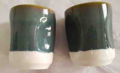 Starbucks 2008 Pair of Dark Green White Ceramic Coffee Cups Indented Sides 8 Oz. - Sold on eBay Dec, 13th 2019 for $17.94