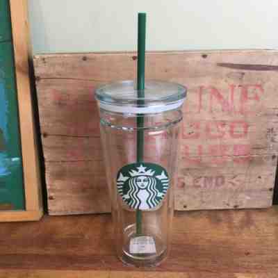 FLAW* 2017 Starbucks Venti Clear Glass Double Wall Cold Cup Tumbler 20oz - Sold on eBay Dec, 13th 2019 for $46.40