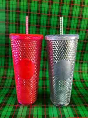 2 Starbucks Holiday 2019 Venti Studded Tumblers Cups Platinum Neon Pink IN HAND - Sold on eBay Dec, 13th 2019 for $74.97