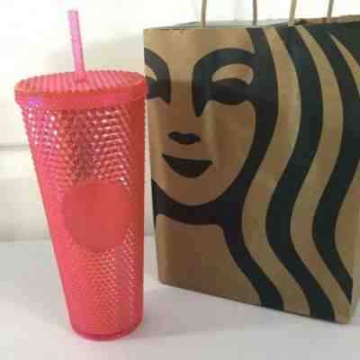 Starbucks 2019 Hot Pink Studded Tumbler Christmas Holiday NEW with Straw - Sold on eBay Dec, 13th 2019 for $23.99