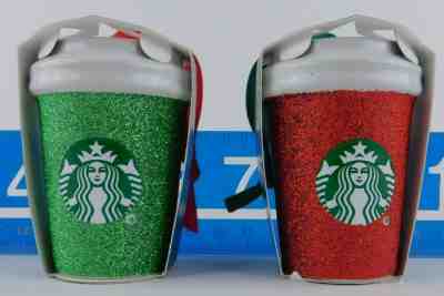 Lot Of 2 Starbucks Red & Green Glitter Ceramic Holiday Christmas Ornaments 2019 - Sold on eBay Dec, 12th 2019 for $28.99