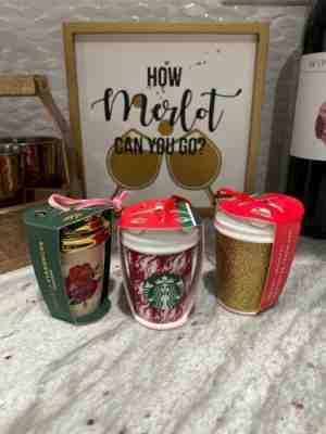 *SET OF 3* NEW! 2018 Starbucks Holiday Ceramic Christmas Tree Ornaments - Sold on eBay Dec, 12th 2019 for $39.97