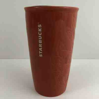Starbucks Ceramic Tumbler Cup Mug With Lid Orange Embossed Floral 12oz Rare - Sold on eBay Dec, 18th 2019 for $29.99