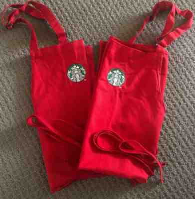 STARBUCKS RED CHRISTMAS HOLIDAY APRON SET OF 2 NEW LOGO LIGHT USED/NO MARKS MINT - Sold on eBay Dec, 17th 2019 for $50.00