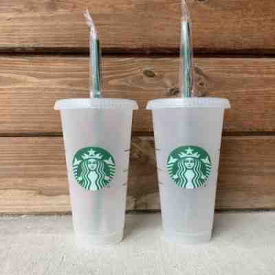 Starbucks Reusable Frosted Cold Cup 24 fl oz Drink Ice Lot of 2 - Sold on eBay Dec, 17th 2019 for $17.50